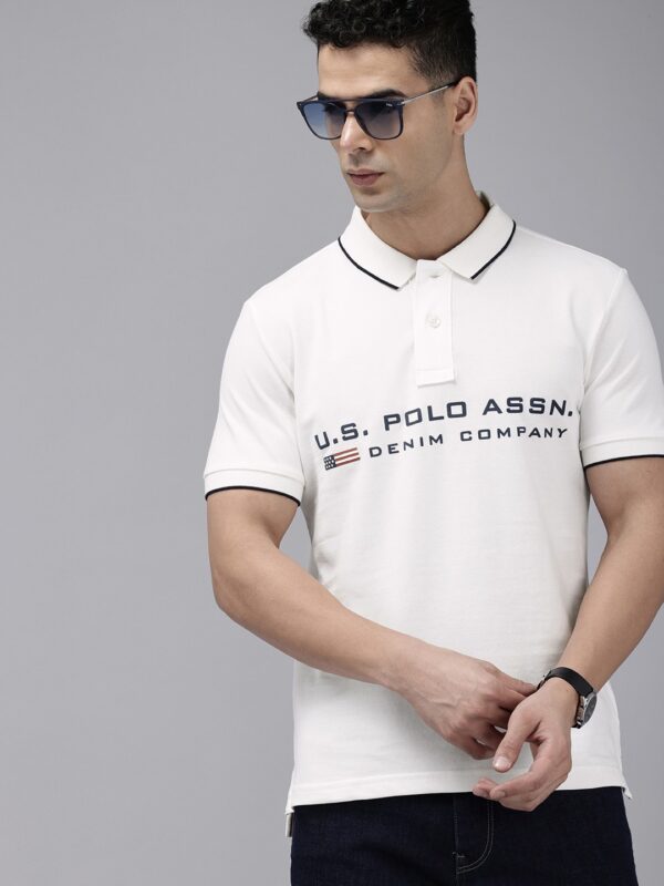 U.S Polo Assn. Denim Co. Brand Logo Printed Polo Collar Pure Cotton Slim Fit T-shirt