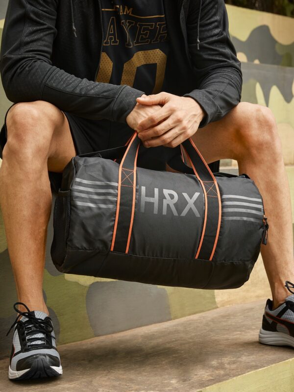 HRX Hrithik Roshan Unisex Black & Orange Brand Logo Print Training Duffel Bag 26.2 L
